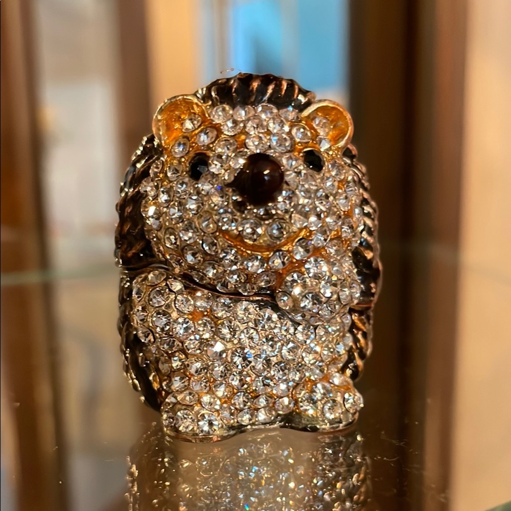 SOLD Austrian Crystal Hedgehog Figurine - Silver and Gold Trinket Box